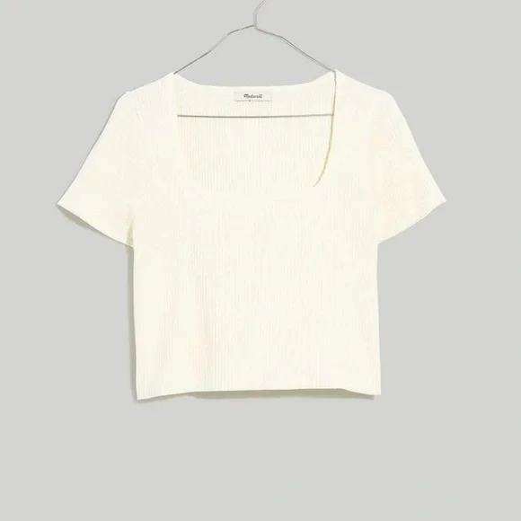 2 Madewell Square-Neck Crop Sweater Tee Black & White Size S - Picture 6 of 9